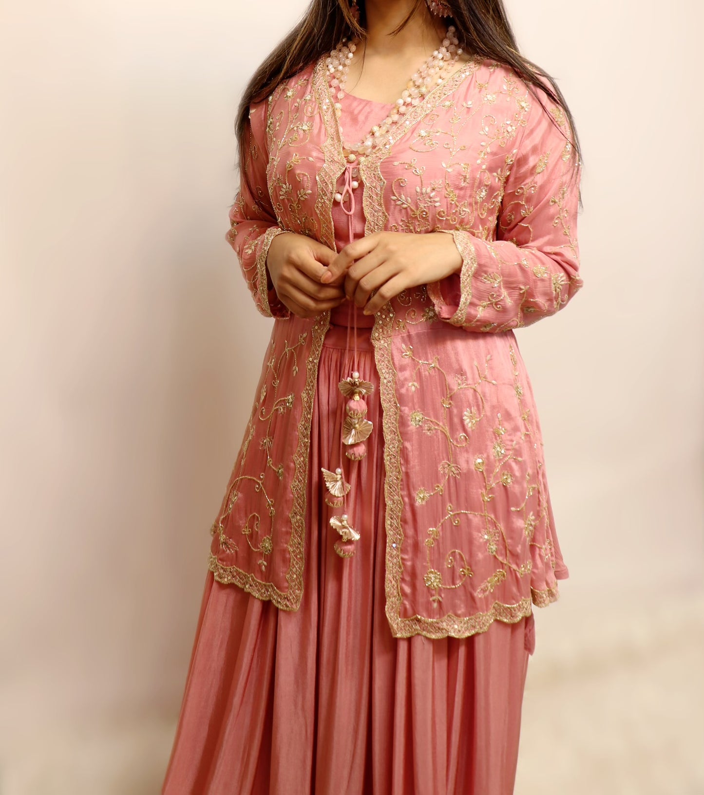 Pink jacket lehenga