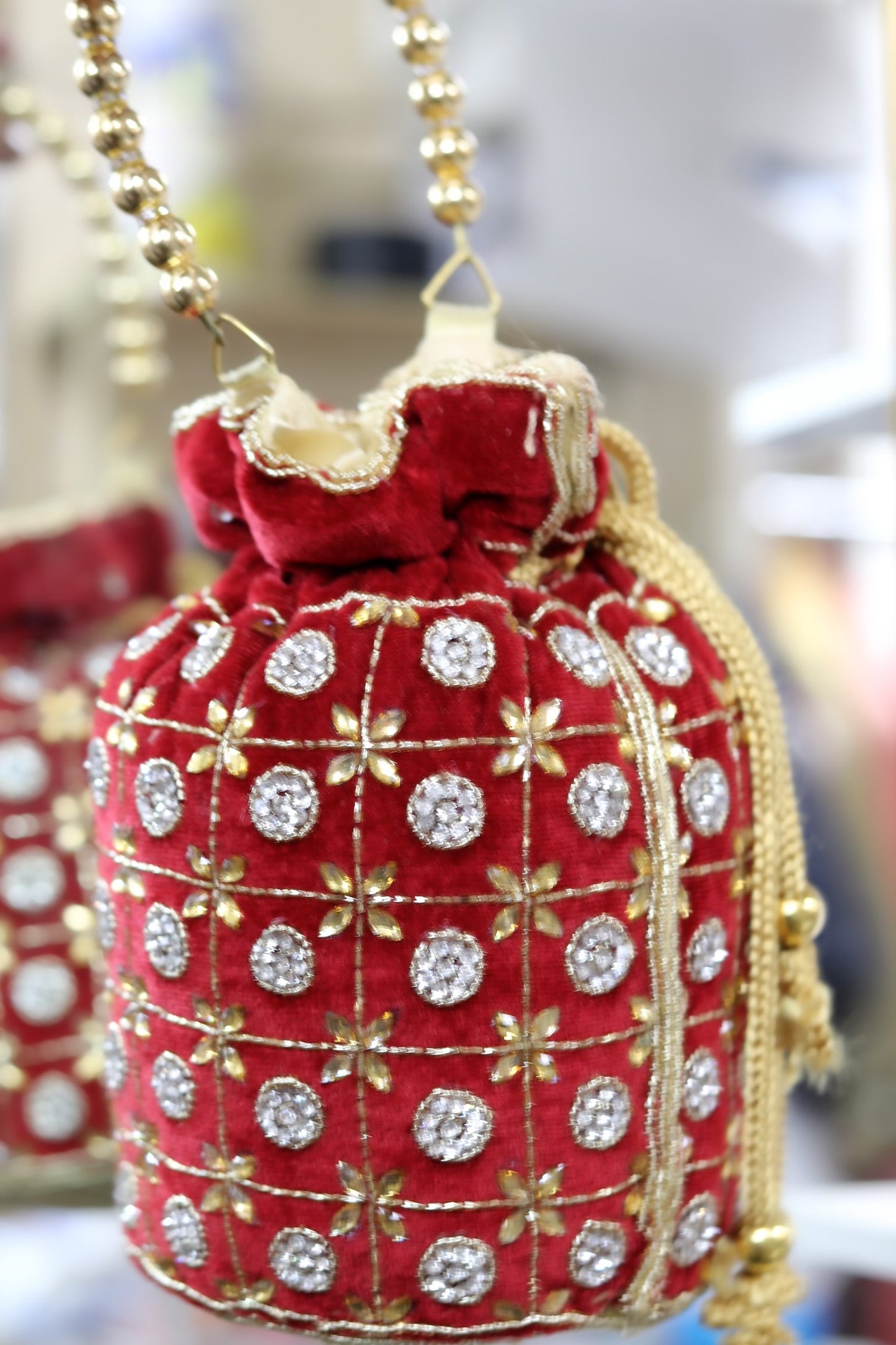 Pouch style velvet party red purse