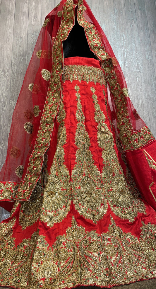 Red and gold bridal lehenga - Selina Habibti Attire