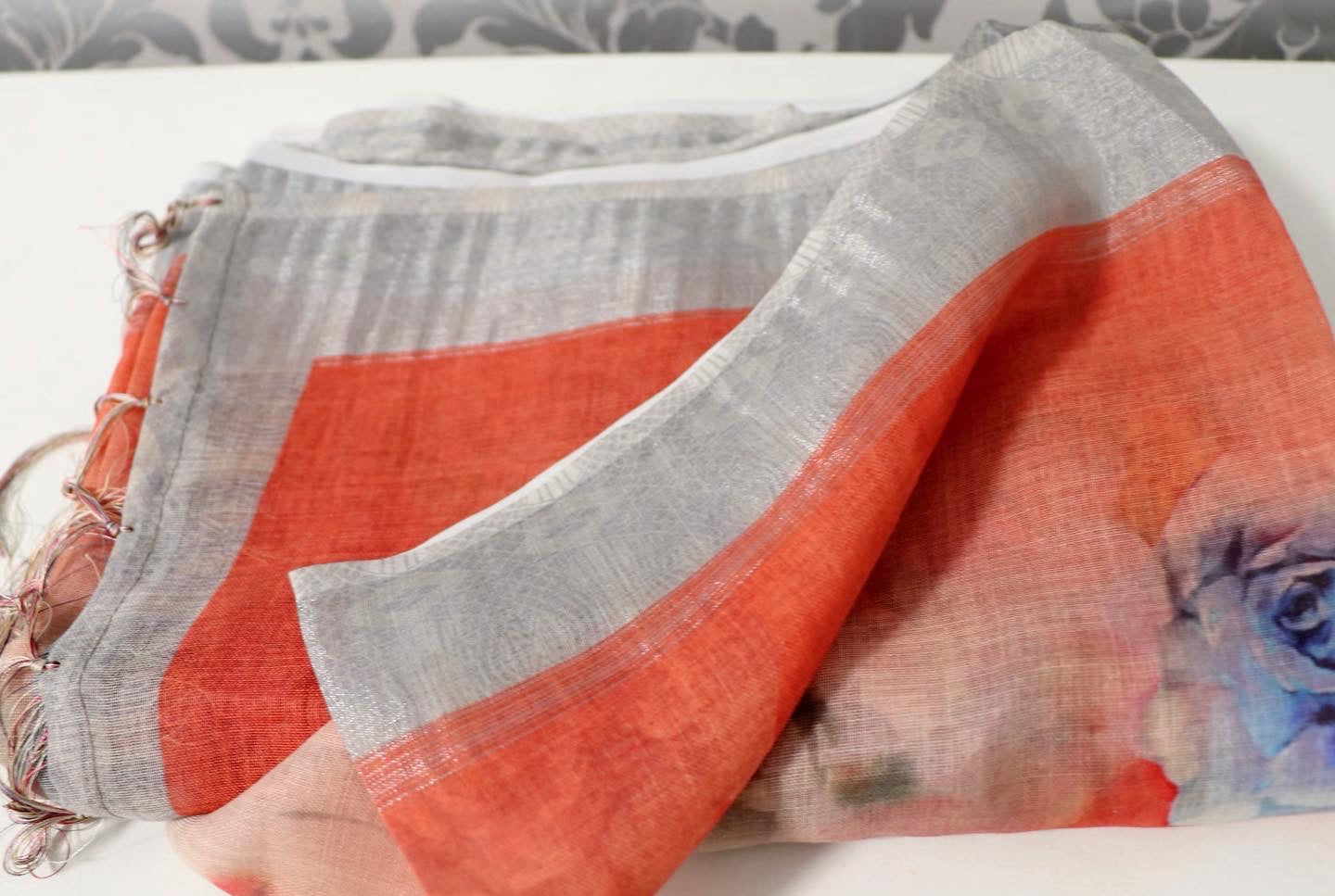 Peach floral soft muslin saree