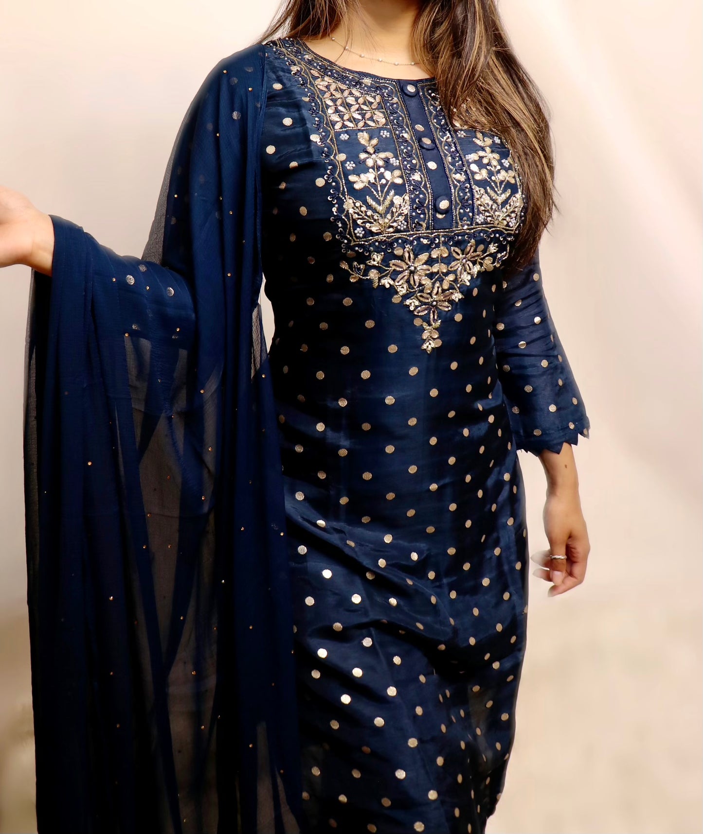 Dark blue banarasi sharara suit