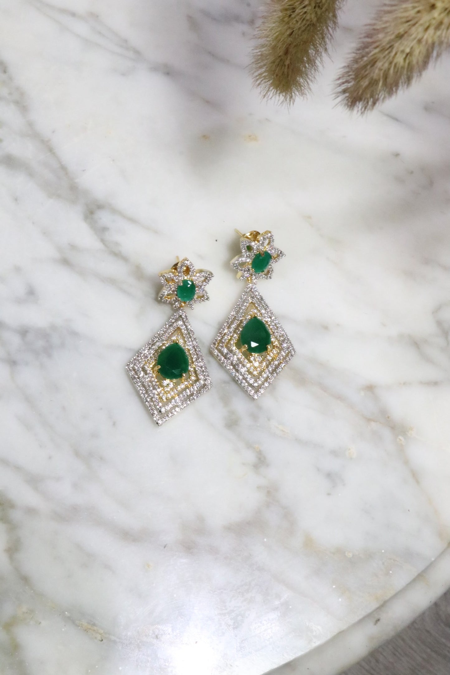 Emerald green AD earrings - Selina Habibti Attire