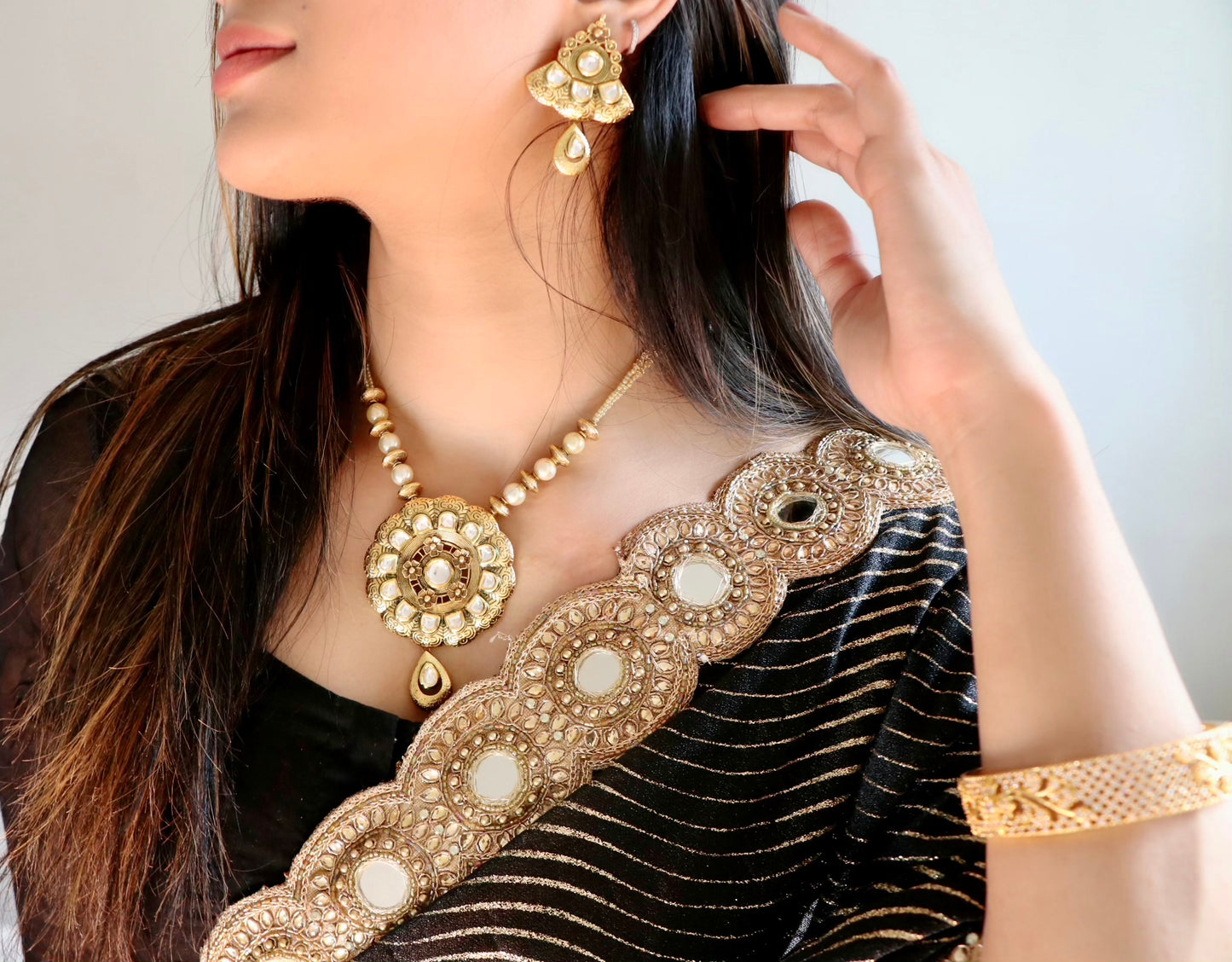 Traditional gold plated locket mala - Selina Habibti Attire