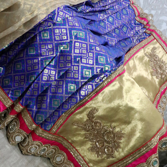 Bridal chunri banarasi katan print saree - Selina Habibti Attire