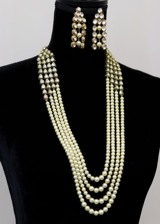 Bridal kundan pearl long necklace set