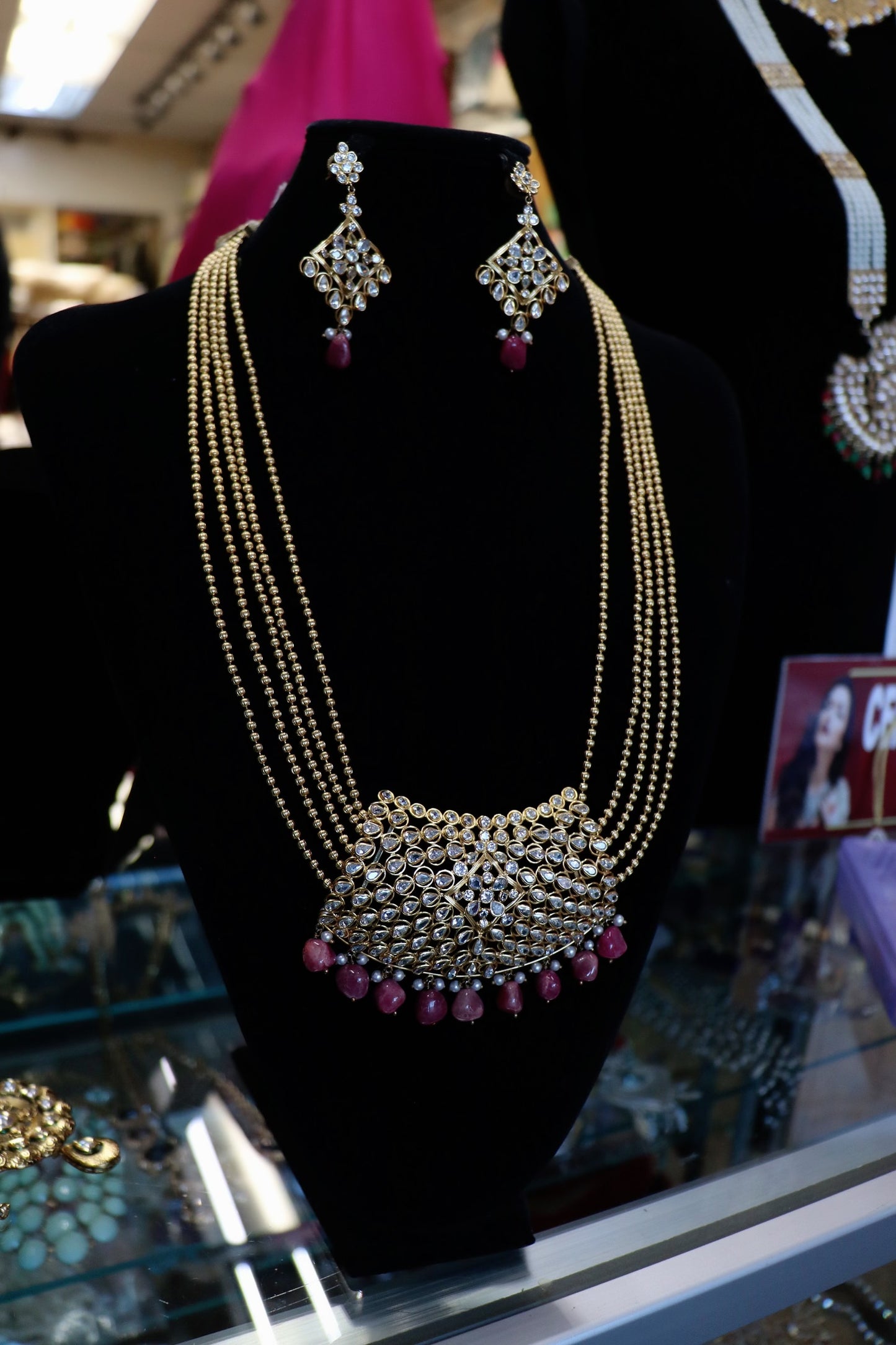 Long bridal gold plated necklace set - Selina Habibti Attire