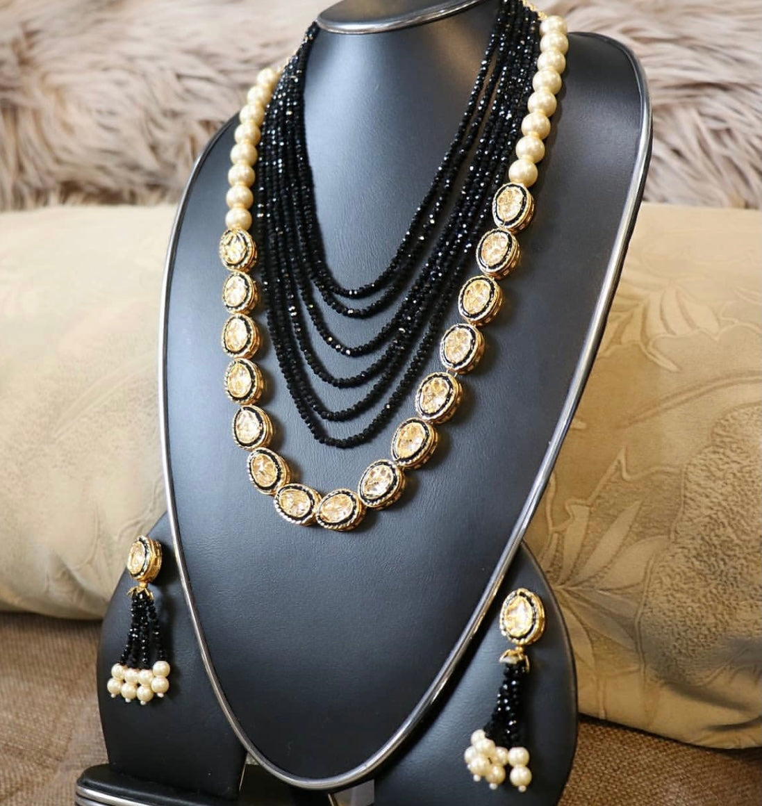 Color beaded long kundan set - Selina Habibti Attire