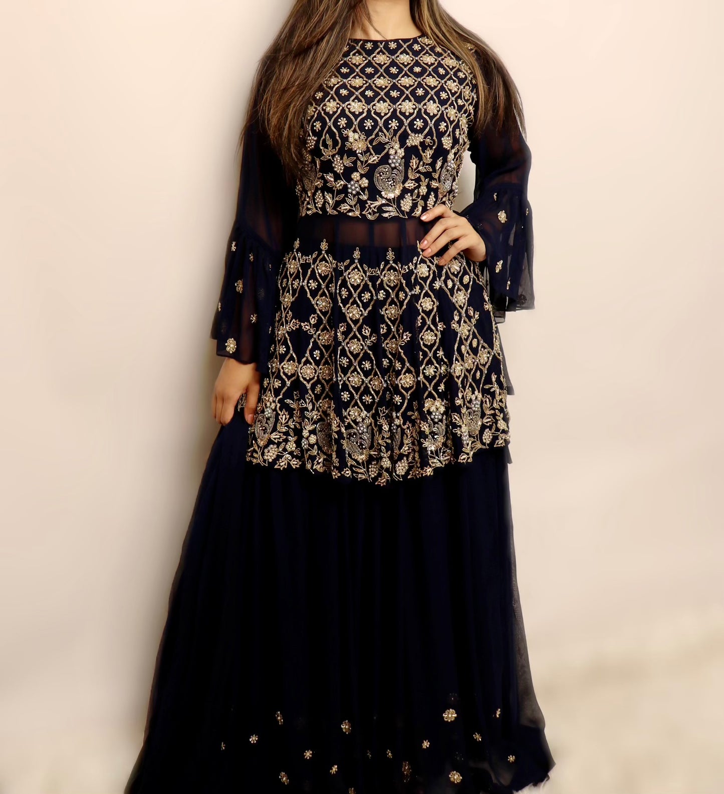 Short frock navy blue lehenga
