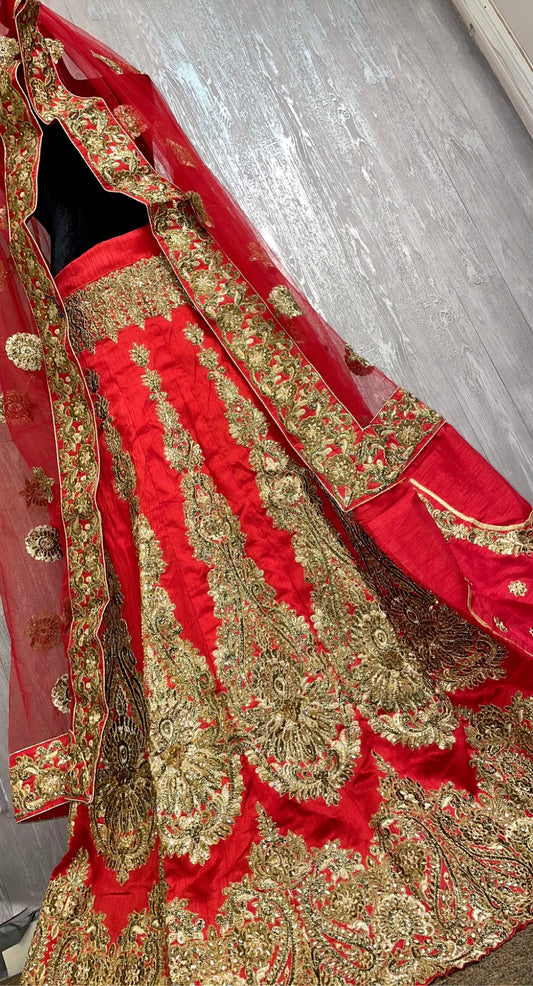 Red and gold bridal lehenga - Selina Habibti Attire