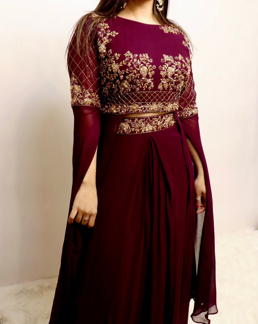 Purple gold embellished beaded designer suit