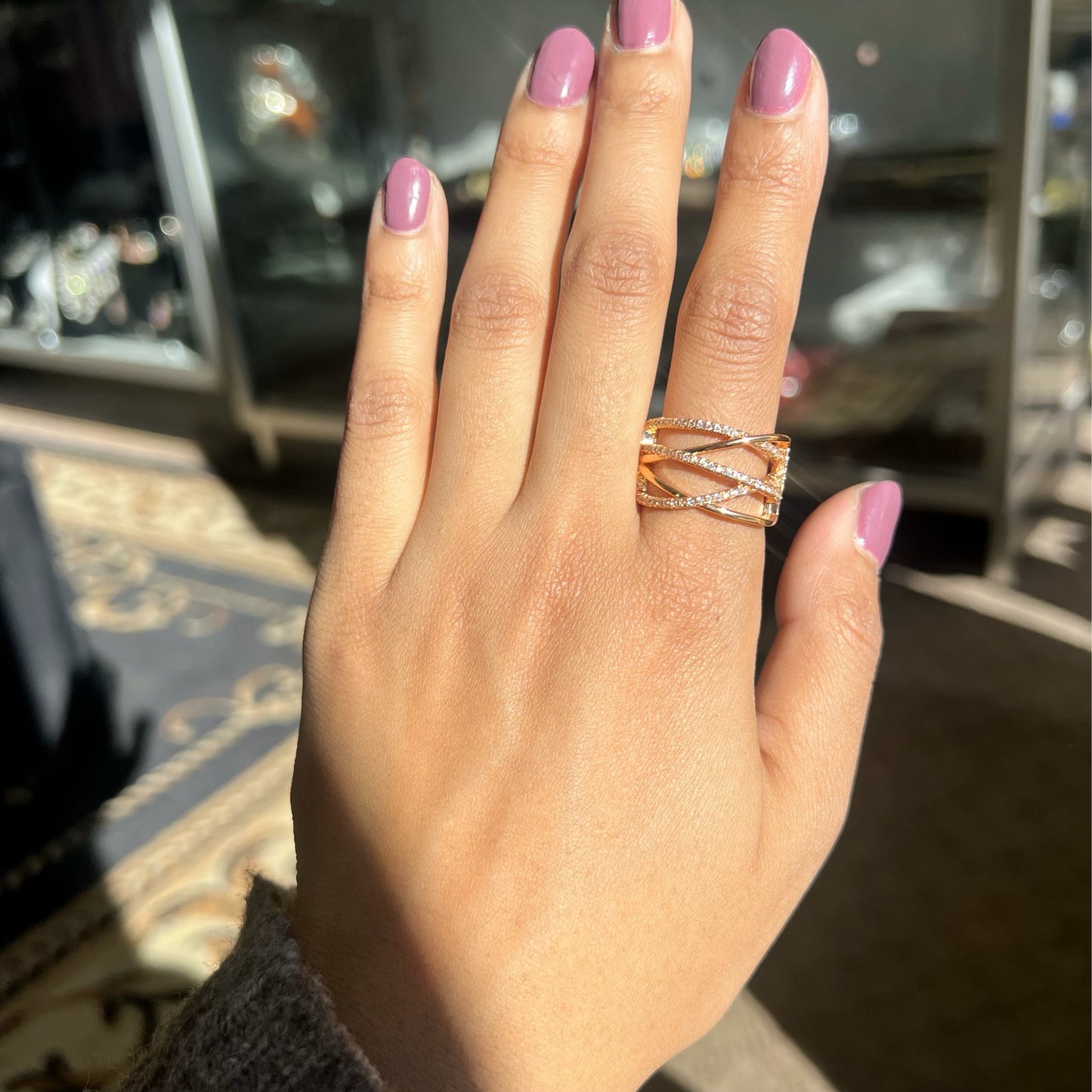 Rose gold cross line ring
