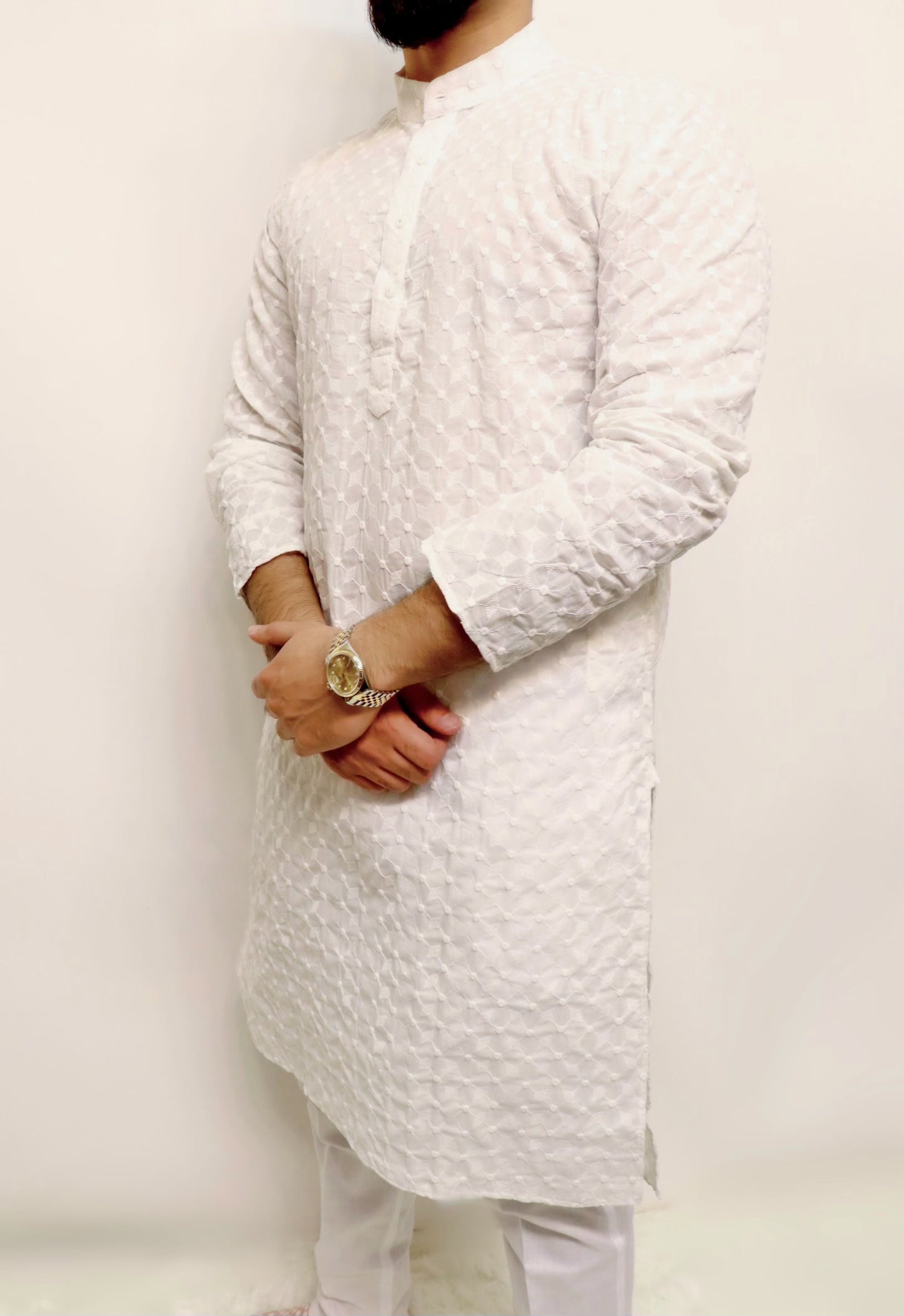 White cotton chikankari kurta set