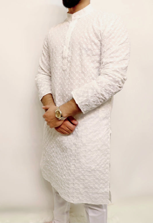 White cotton chikankari kurta set