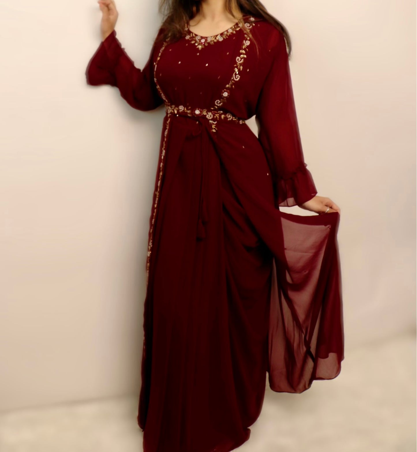 Deep plum belted party suit