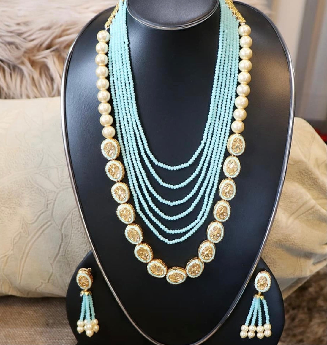 Color beaded long kundan set - Selina Habibti Attire