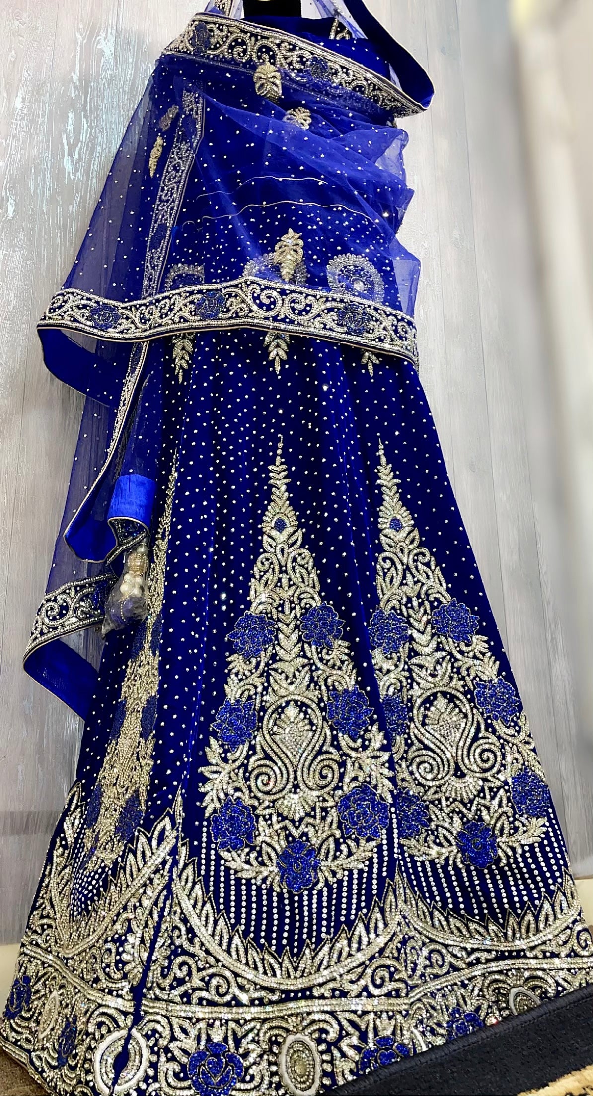 Royal blue velvet bridal lehenga - Selina Habibti Attire