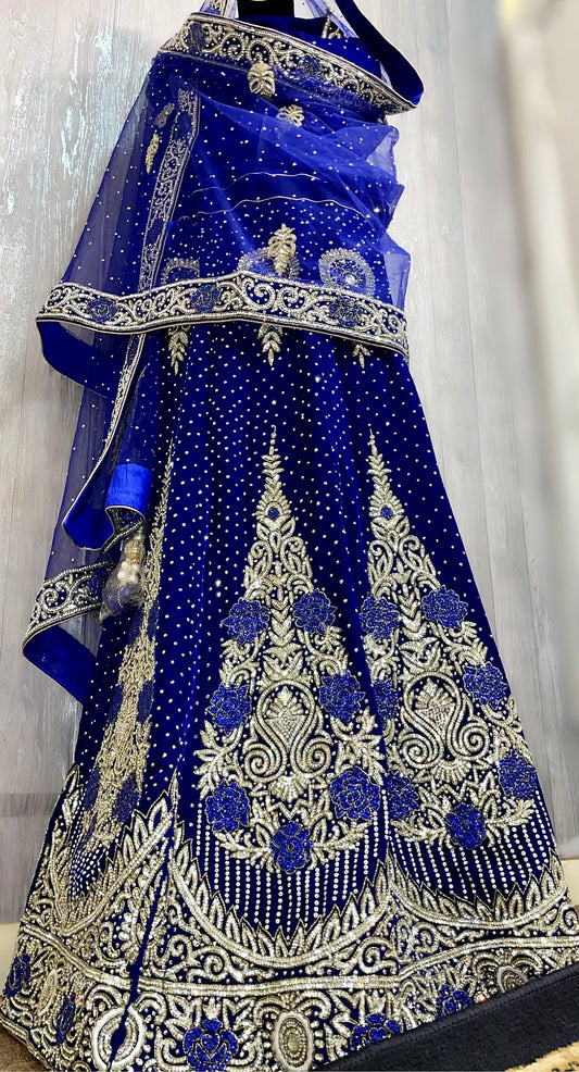 Royal blue velvet bridal lehenga - Selina Habibti Attire