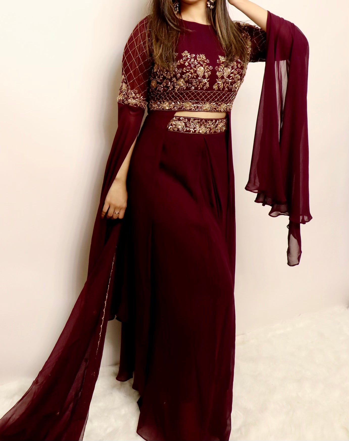 Purple gold embellished beaded designer suit