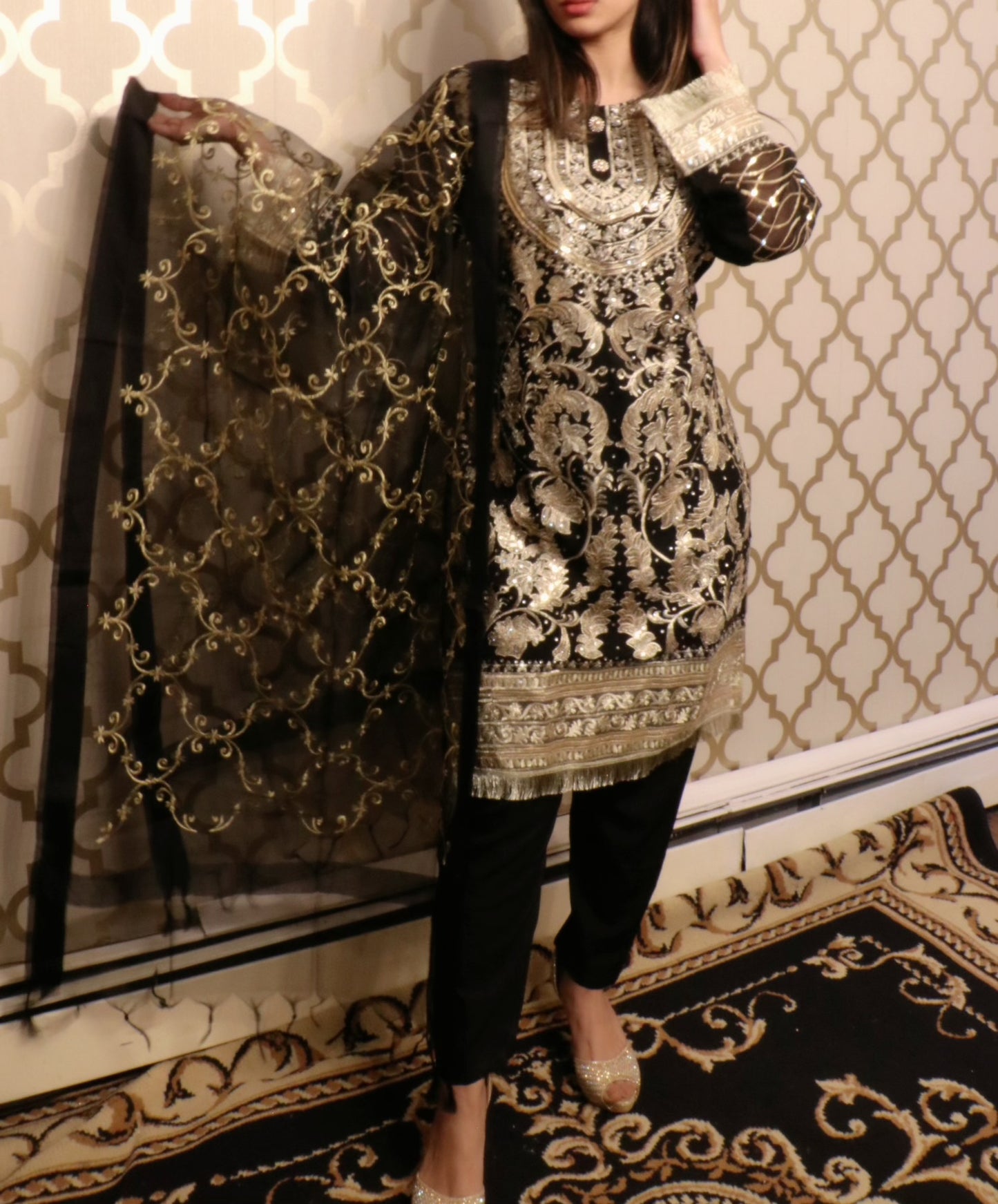 Black fancy three piece - Selina Habibti Attire