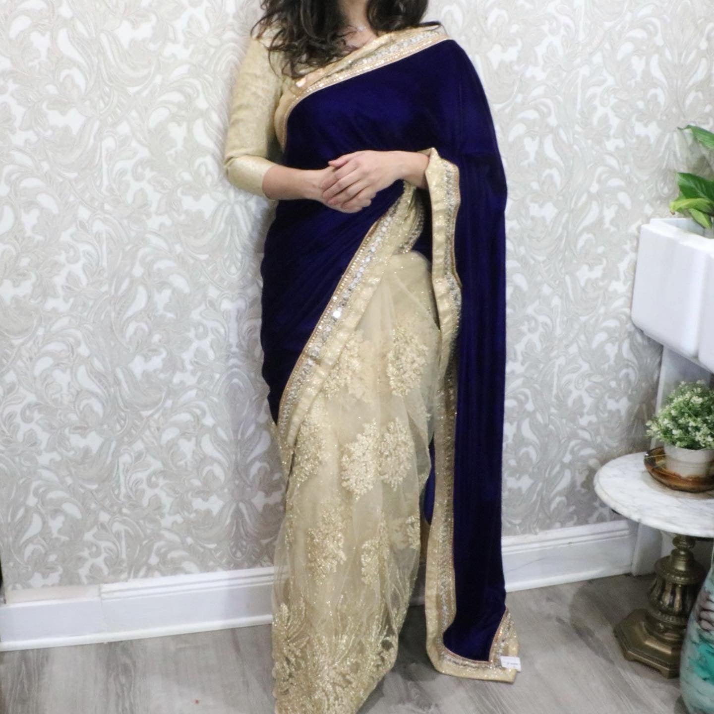 Velvet half and half saree - Selina Habibti Attire
