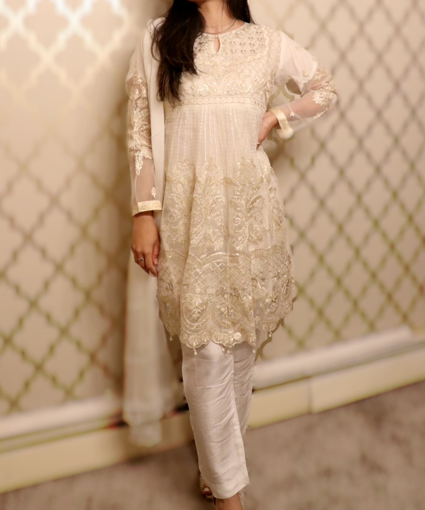 White gold net formal wear suit