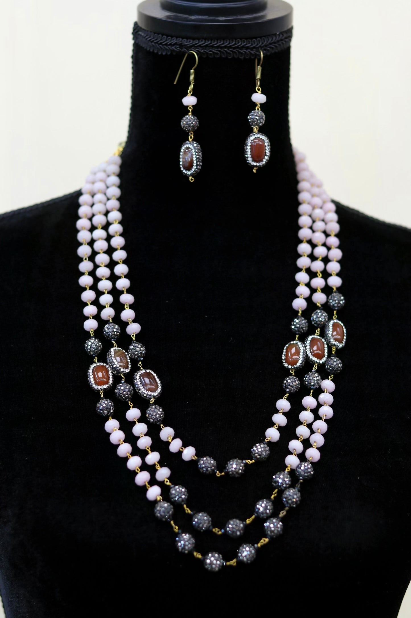 Pick bead long layered necklace set