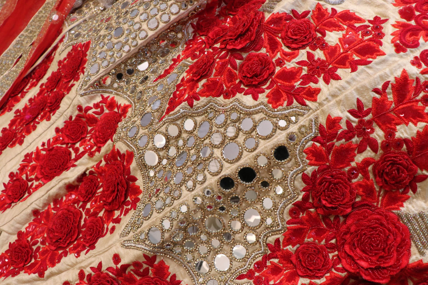 Heavy mirror and 3d bead work bridal lehenga