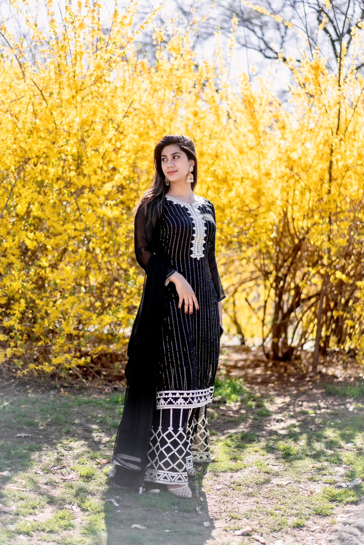 Black all over sequence work three piece - Selina Habibti Attire