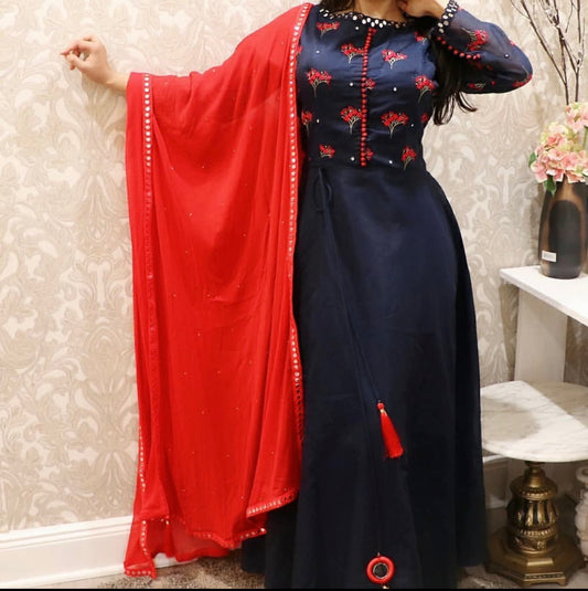 Navy blue mirror anarkali