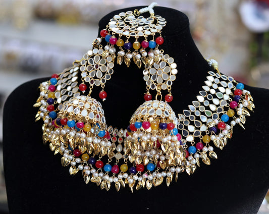 Multi colored mirror choker bridal set