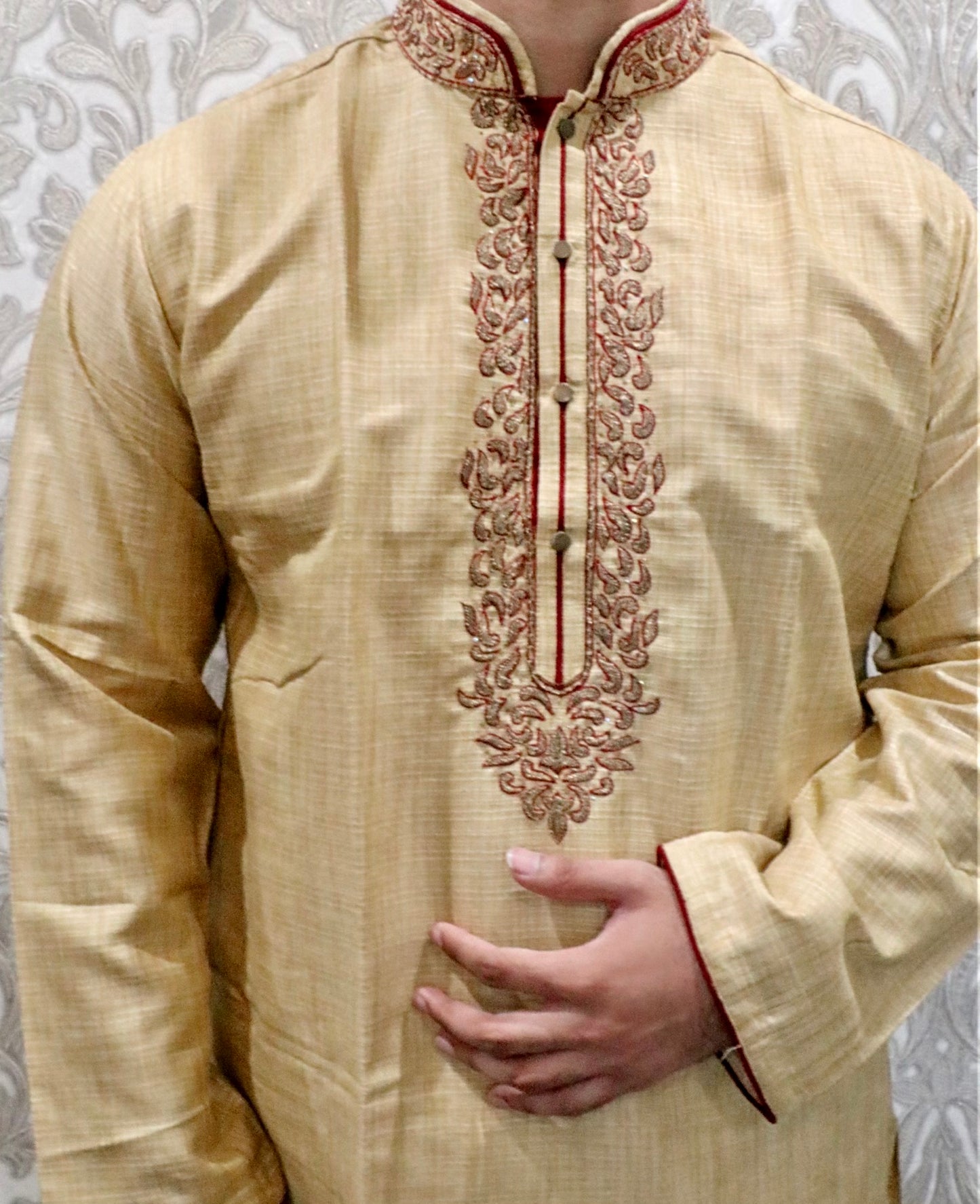 Fancy cream with maroon embroidery kurta - Selina Habibti Attire