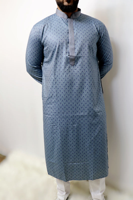 Cotton grey tone blue kurta set
