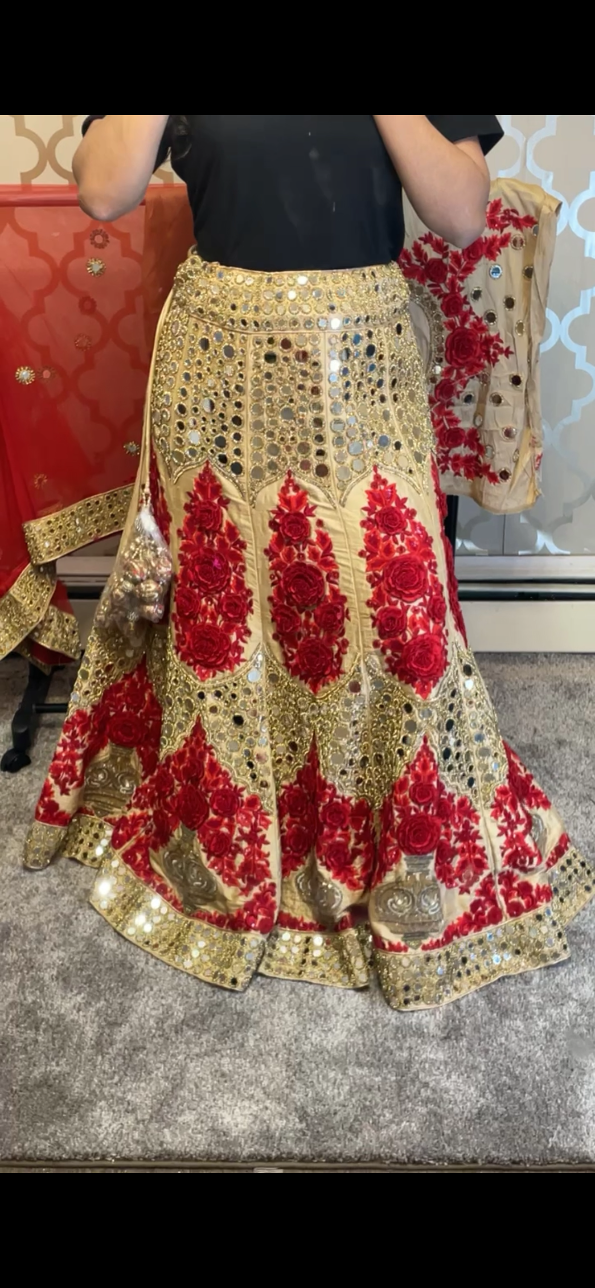 Heavy mirror and 3d bead work bridal lehenga
