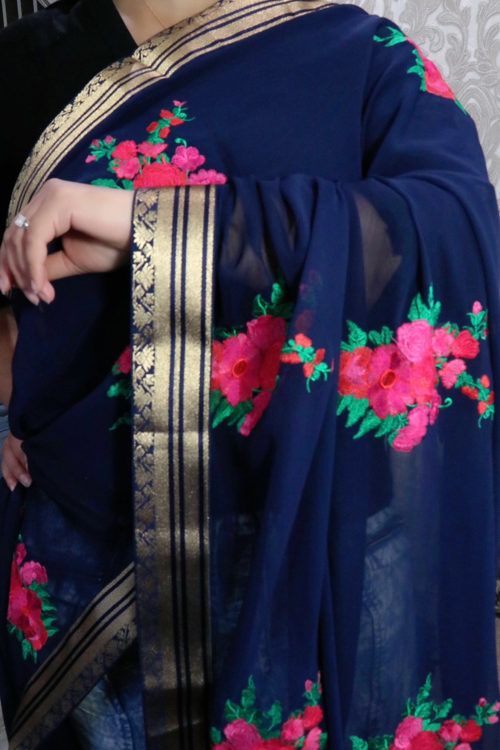 South georgette floral embroidery saree - Selina Habibti Attire