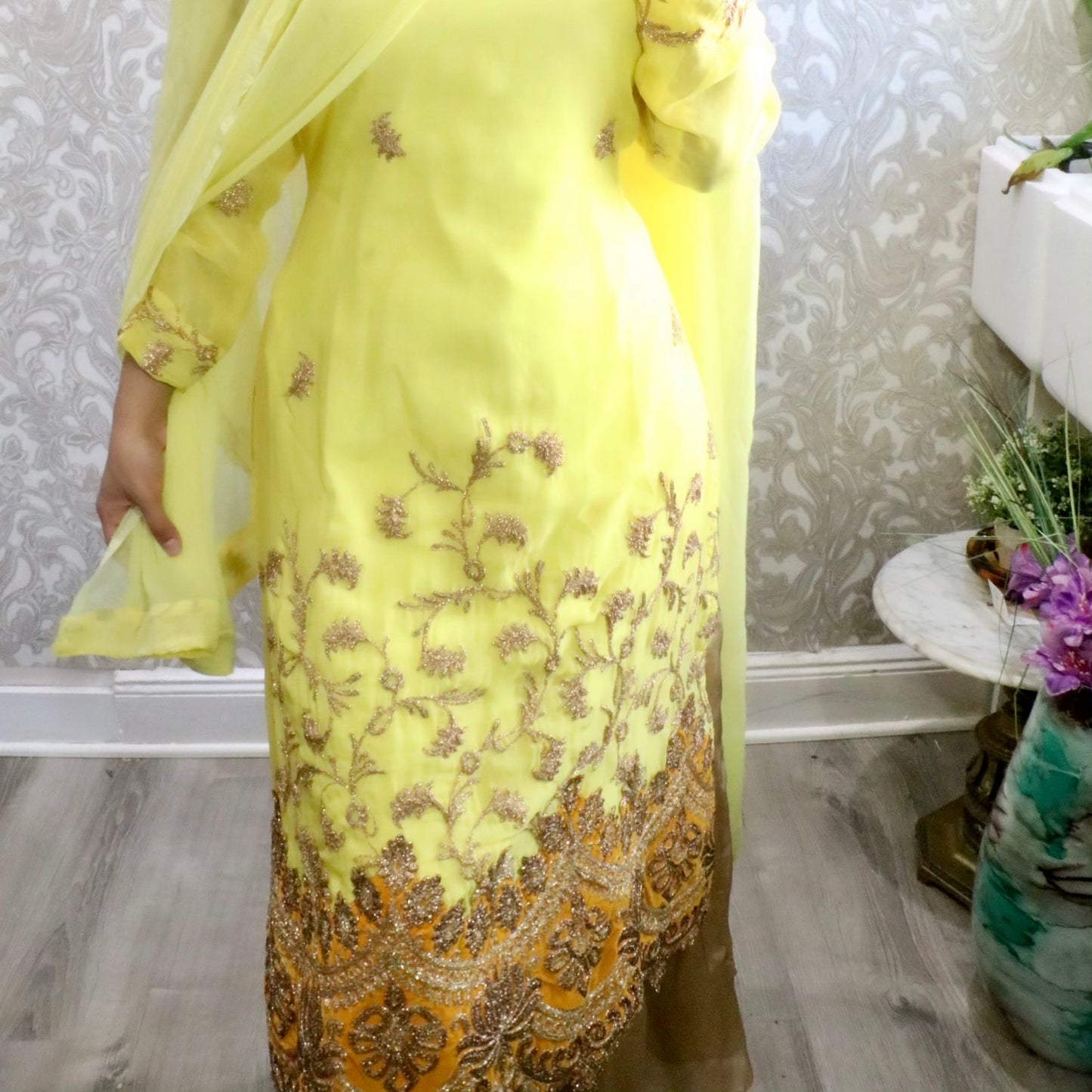 Yellow fancy skirt three piece - Selina Habibti Attire