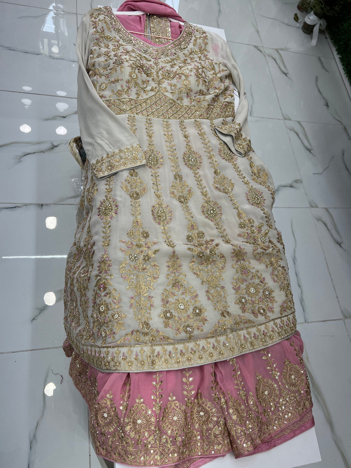 Peplam gharara in pink contrast