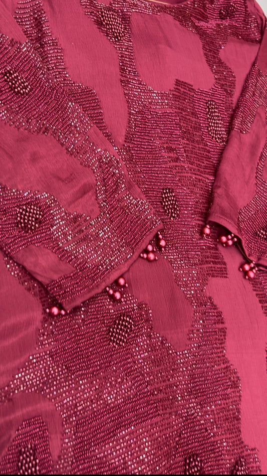 Deep mauve hand work silk suit
