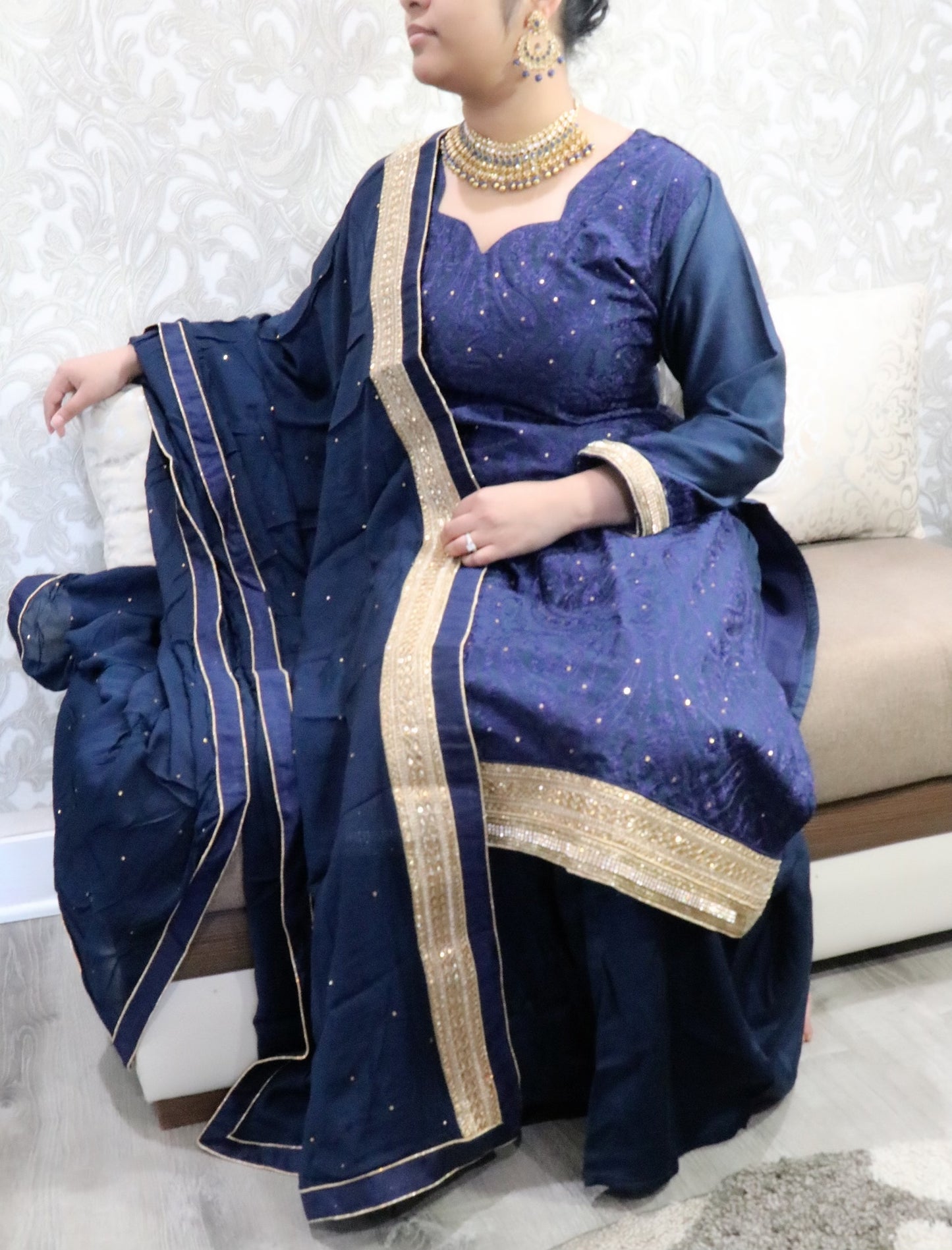 Navy blue party wear three piece suit - Selina Habibti Attire