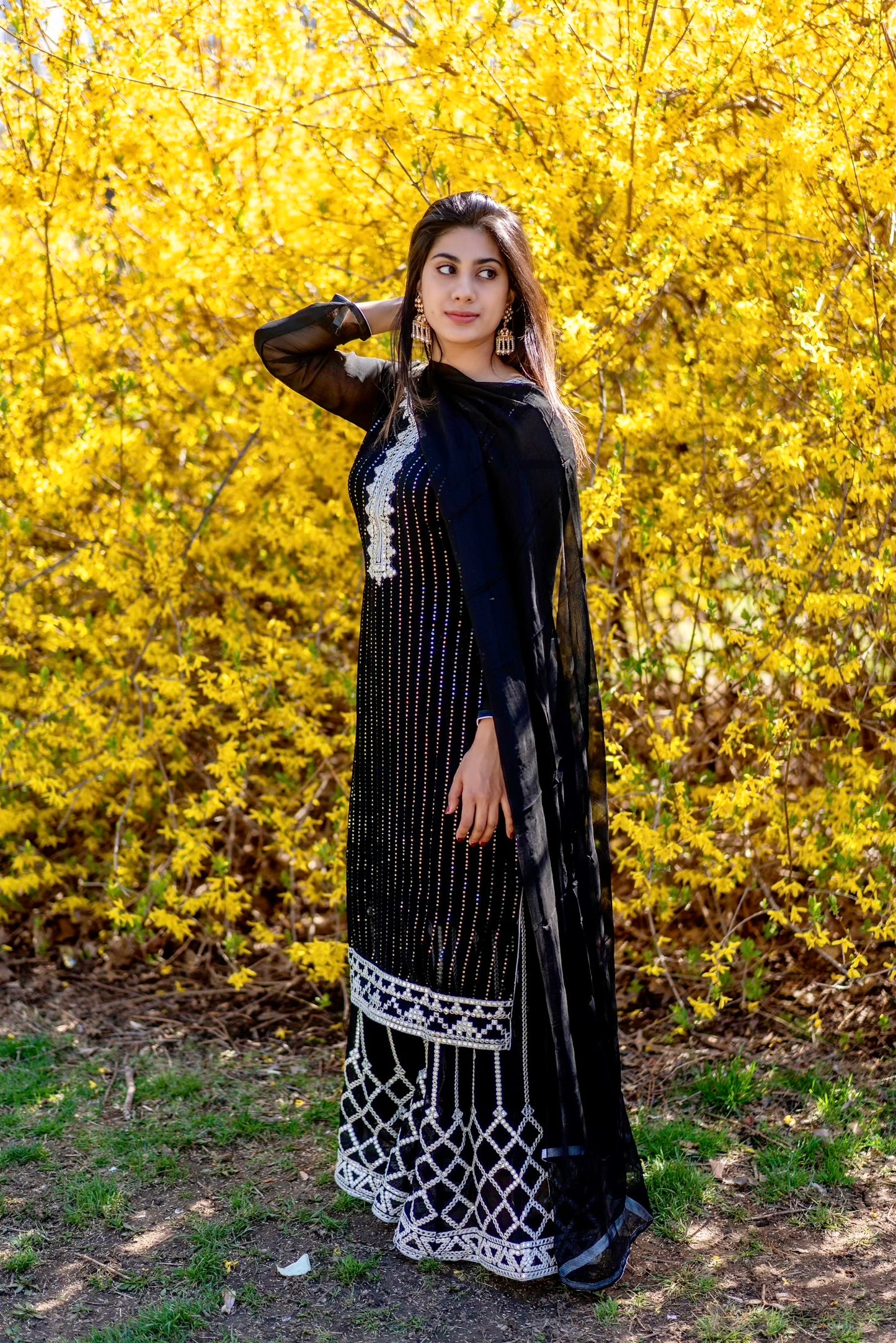 Black all over sequence work three piece - Selina Habibti Attire