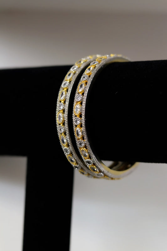 Silver gold combination bangle set