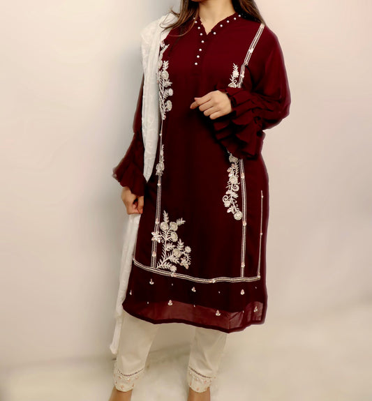 Maroon & white suit