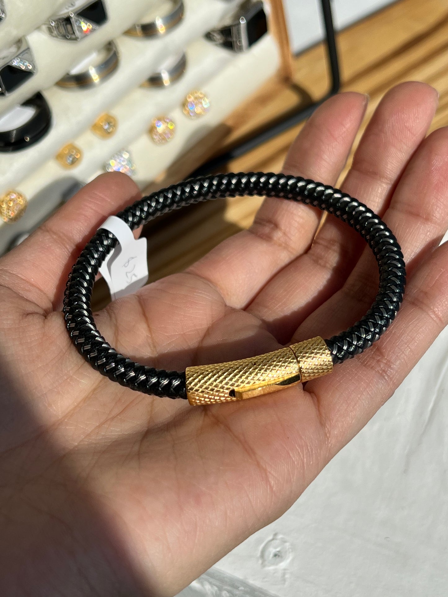Leather rope gold bracelet