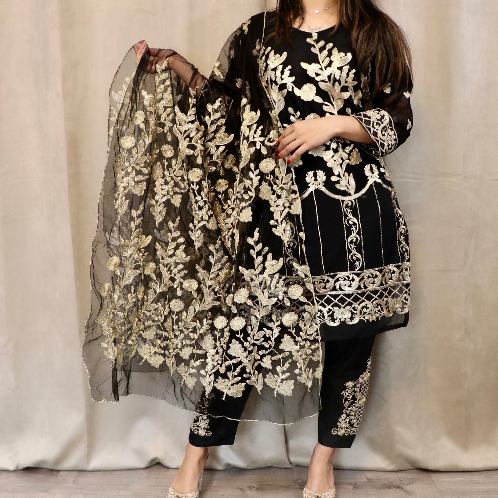 Black and cream fancy wear - Selina Habibti Attire