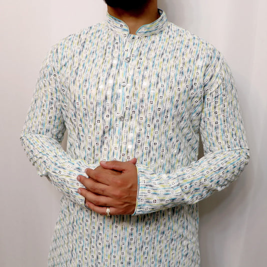 White tie dye sequence kurta set