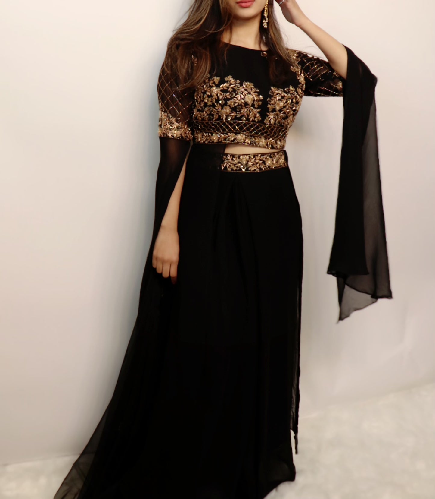 Black gold embellished beaded designer suit
