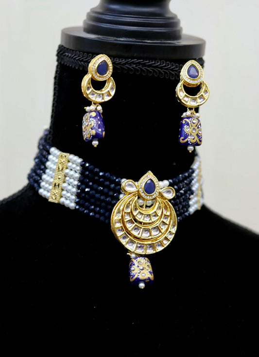 Navy blue kundan choker set
