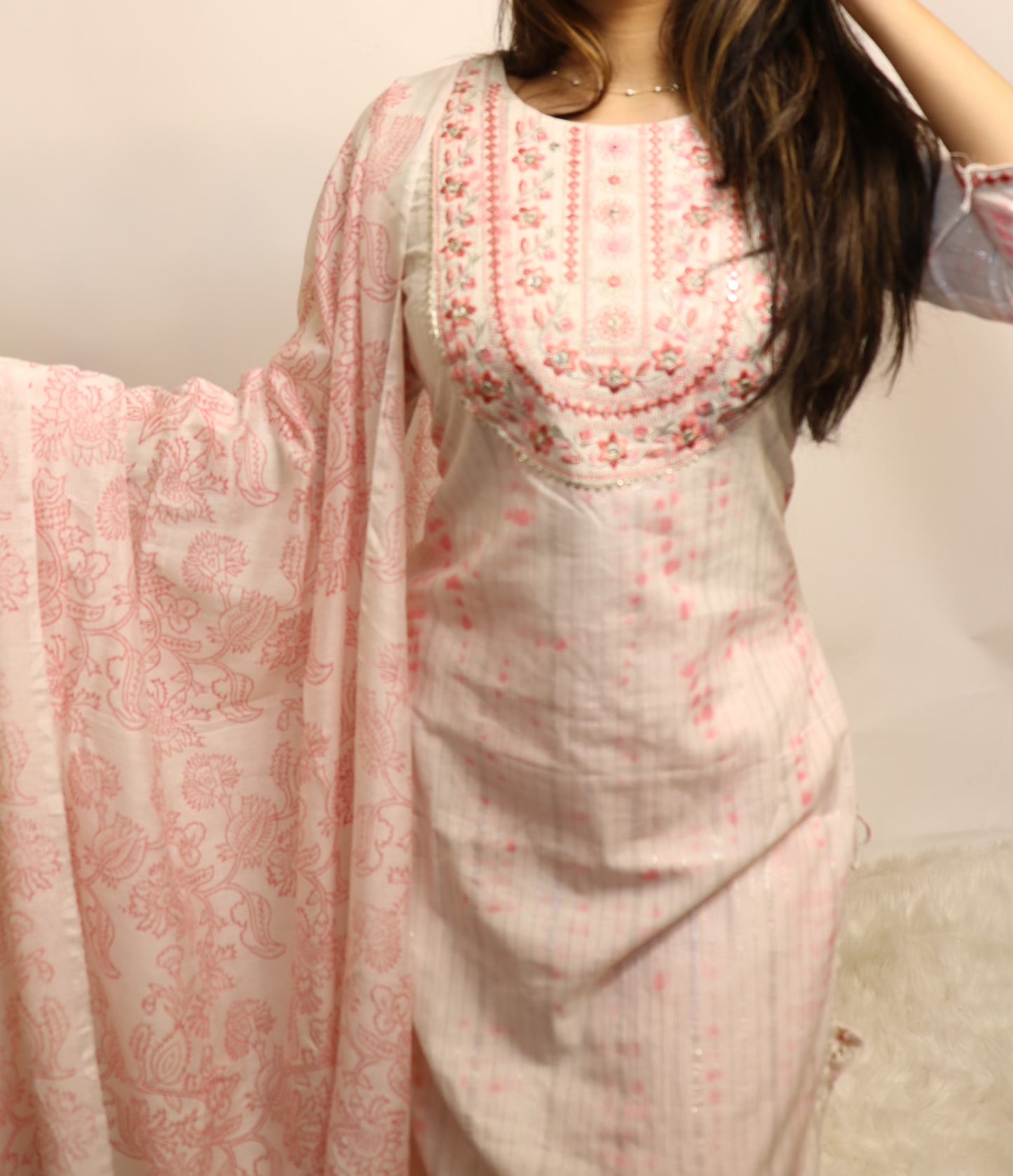 White and pink tie dye cotton suit