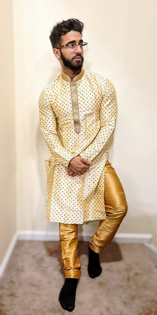 Off white gold printed kurta set