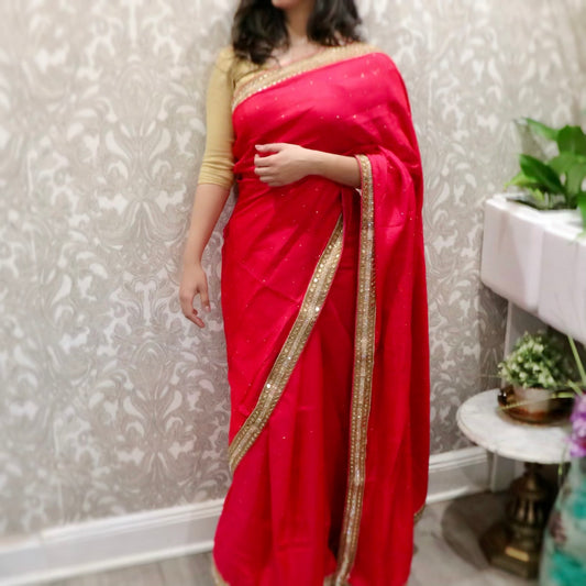 Pure tussar silk magenta mirror work saree - Selina Habibti Attire