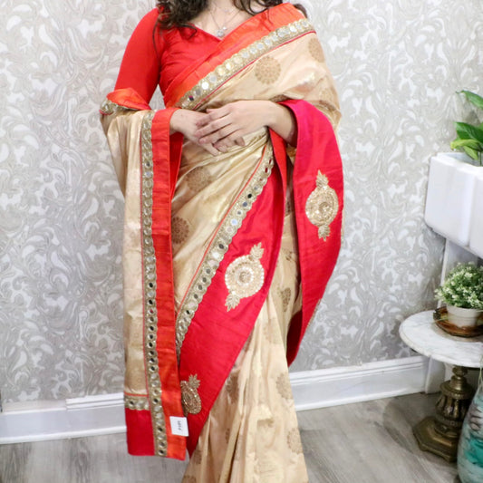 Bridal two tone banarasi katan saree - Selina Habibti Attire